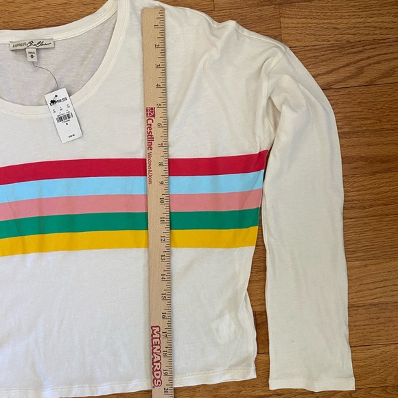 Express OneEleven Long Sleeve Tee Women’s Medium Cream Colorful Stripes Crop NWT - Picture 6 of 6